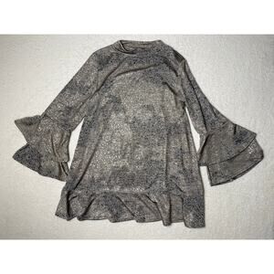 Nally & Millie Women's Metallic Long Bell Sleeve Chic Boho Tunic Gray S/M